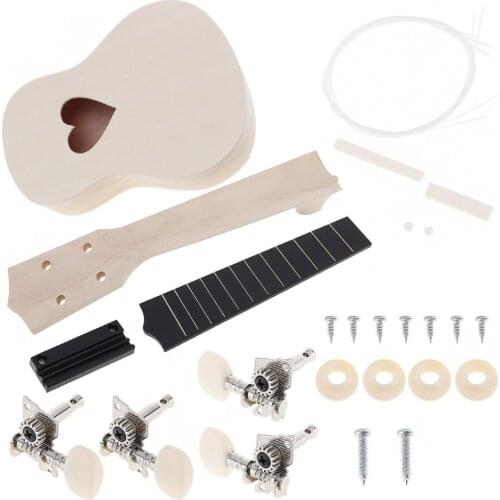 21 Inch Ukulele DIY Kit Basswood Hawaii Guitar with Heart Shape Hole for Handwork Painting Perfect Parents-child Campaign