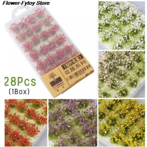 28pcs Flower Model Flower Cluster Toy Simulation Grass Wild Rose Train Flower For Sand Table Layout Making DIY Landscape Diorama