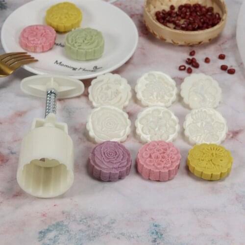 6Pcs Hand Press Cookie Stamps Moon Cake Decor Mould Barrel Mooncake Mold 50g Pastry DIY Tool Mid-Autumn Festival