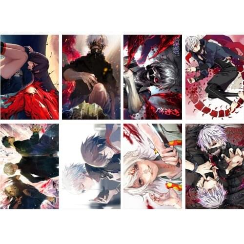8Pcs/set Japanese Anime Tokyo Ghoul Characters Figure Posters Home Wall Door Decor Paper Poster 42*29cm
