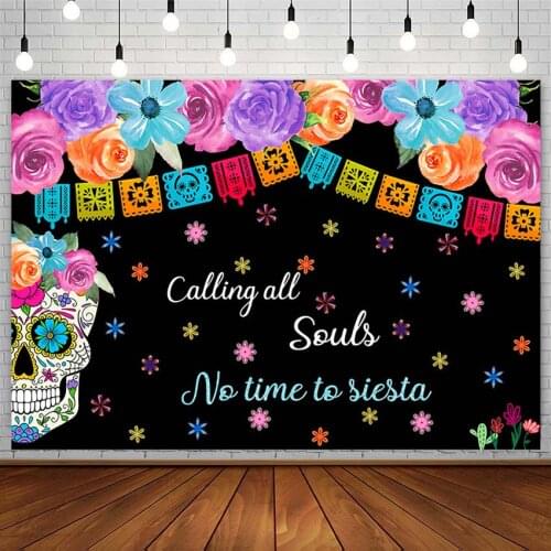 Day of The Dead Backdrops Mexican Sugar Skull Flower Calling All Souls Fiesta Party Decor Photography Background Photozone Props