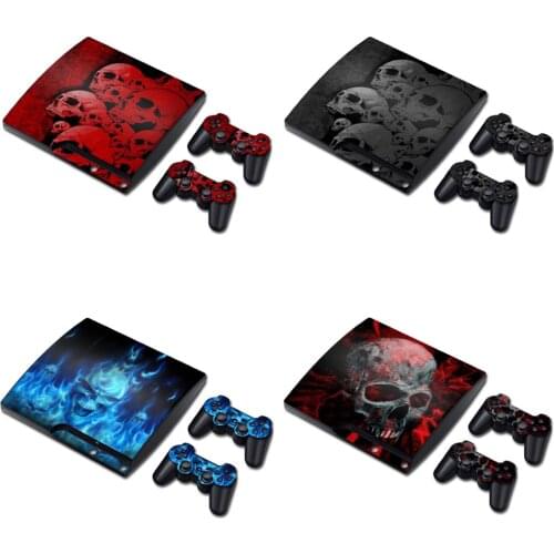 Skull design For PS 3 Slim Console Skins+2PCS joypad controller Stickers For PS 3 Slim Vinyl Skin sticker