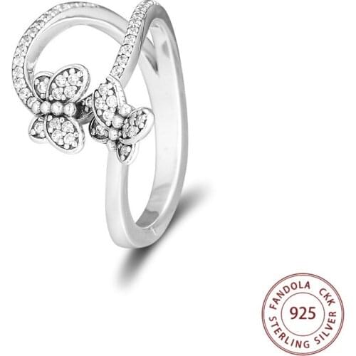 CKK 925 Sterling Silver Ring Crystal Bedazzling Butterfly Wedding Rings For Women Fine Jewelry bague femme
