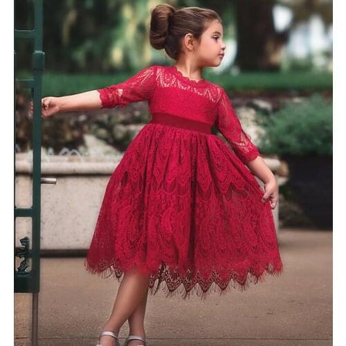 Girls Christmas Flower Lace Embroidery Dress Kids Dresses for Girl Princess Autumn Winter Party A-line Children Clothing Wear