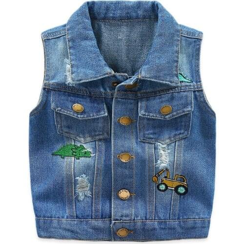 Boys Denim Vest Sleeveless Denim Jacket For Girls Boys Cowboy Waistcoats Cartoon Casual Kids Vest for 2-9Y BC164