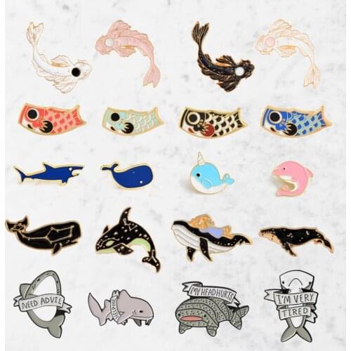 Cartoon Whale Shark Undersea creature collection Enamel Pins pink goldfish button badge fashion brooch for kids jewelry trinket