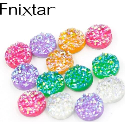 Fnixtar Faux Druzy Resin Dome Seals Cabochons Embellishments Jewelry Accessories 12mm Dia 100piece/lot