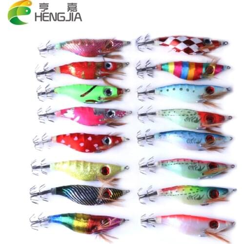 HENGJIA 16PCS luminous shrimp lures big eye night noctilucent squid jig fishing baits pesca fishing tackles