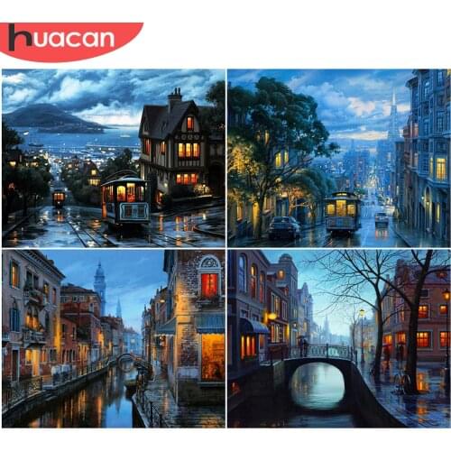 HUACAN DIY Frame Paint By Number Town Landcape For Adults Picture By Numbers City Night Acrylic Paint On Canvas Home Decor