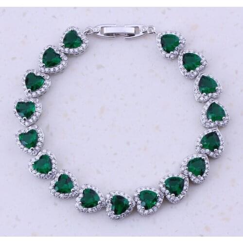Fine Green Crystal & White Cubic Zirconia Silver Color For Women Charm Bracelets Party Trend Fashion Jewelry D0049