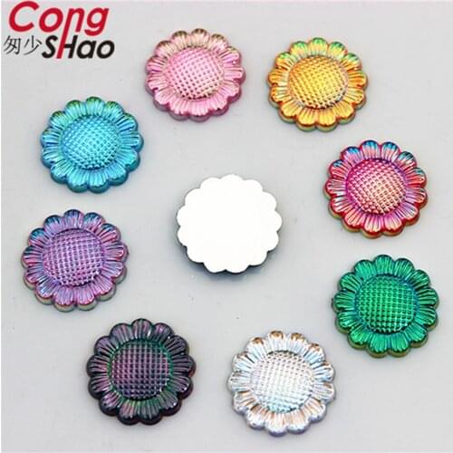Cong Shao 200PCS 16mm AB Colorful Flowers flatback Acrylic Rhinestone stones and crystals For Clothing Craft Button DIY CS632