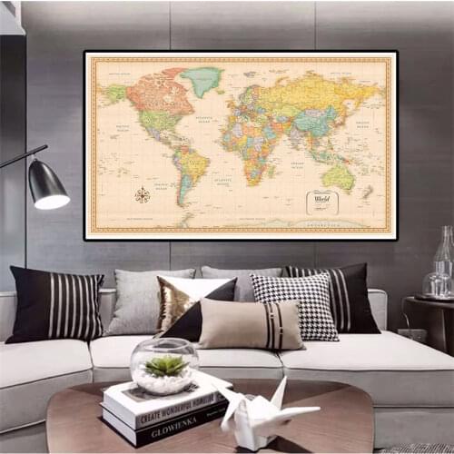 150*100cm The World Map Classic Edition Map Non-woven Camvas Painting Vintage Wall Art Poster Home Decoration School Supplies