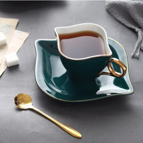 European style ceramic offee tea cup afternoon tea cup saucer spoon set gold handle suit living room