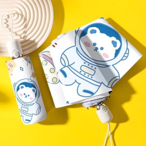 Space Bear Mini Automatic Sunny Umbrella Black Glue Sunscreen Anti Ultraviolet Folding Umbrellas Sun Umbrella Sunshade Umbrella
