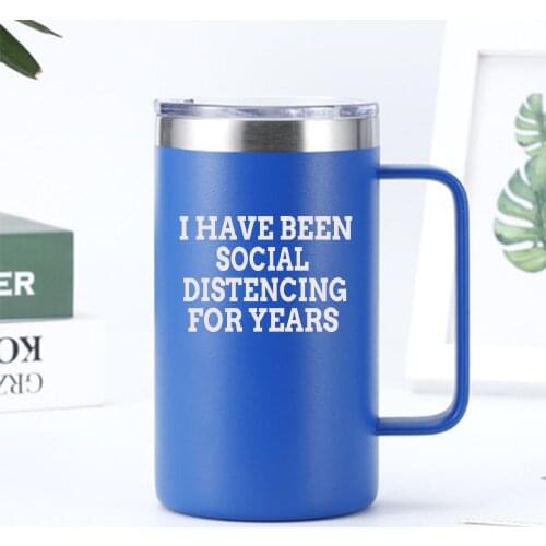 24oz Rambler Stainless Steel Vacuum Insulated Mug with Lid Coffee Travel Mug Double Wall Handle Mug with Laser Logo