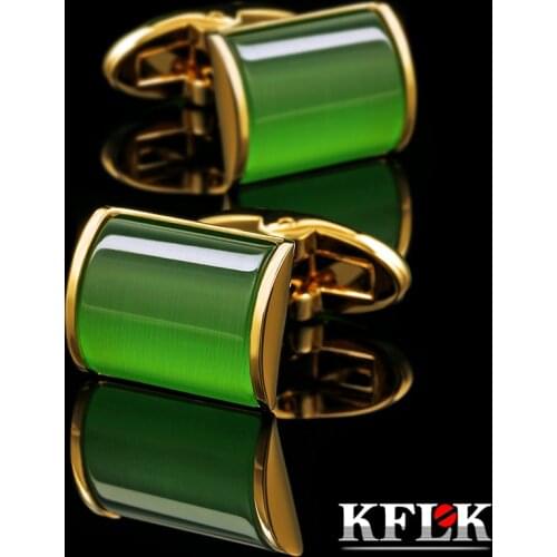 KFLK jewelry shirt cufflink for mens Brand Green Cuff link Wholesale Button High Quality Luxury Wedding colorGold guests