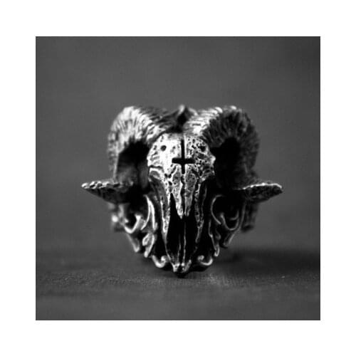 Punk Gothic Satanic Demon Sorath Skull Ring Men Stainless Steel Biker Ring Baphomet Vintage Jewelry Gift