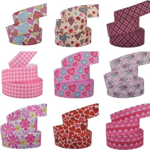 25 mm (5 yards/lot) New Arrival Quality Thicker Valentines Day Hearts printed grosgrain DIY hairbow Decorative Ribbons