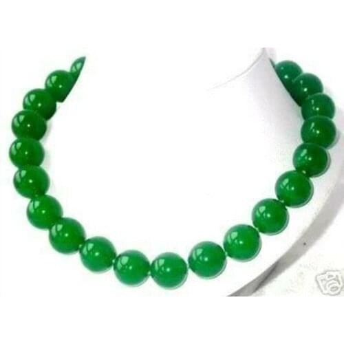 Charming 18" Imperial Natural Green Jade 16mm Round Beads Necklace
