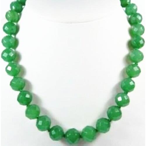 Charms natural 10mm faceted round green stone chalcedony jades beads jewelry chain necklace women weddings gift 18inch MY4617