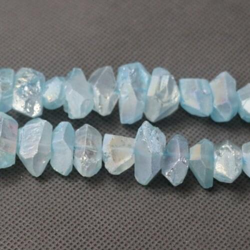Approx 35pcs/strand Titanium Blue Green Raw Quartz Crystal Point Pendant, Rough Top Drilled Spike Gem Stone Beads Women Necklace
