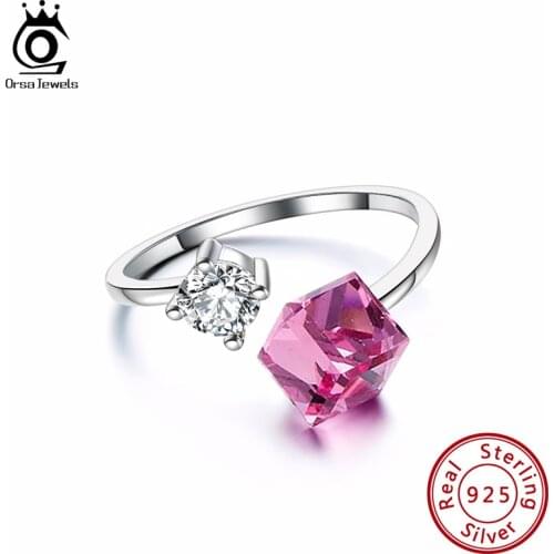 ORSA JEWELS 925 Sterling Silver Rings Adjustable Cubic Crystal Finger Ring with 4A Zircon Office Lady Accessories Jewelry SWR01