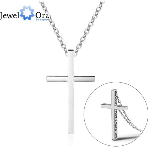 Personalized Engraved Name Cross Pendant Necklace Unisex Fashion Stainless Steel Necklaces & Pendants (JewelOra NE101866)