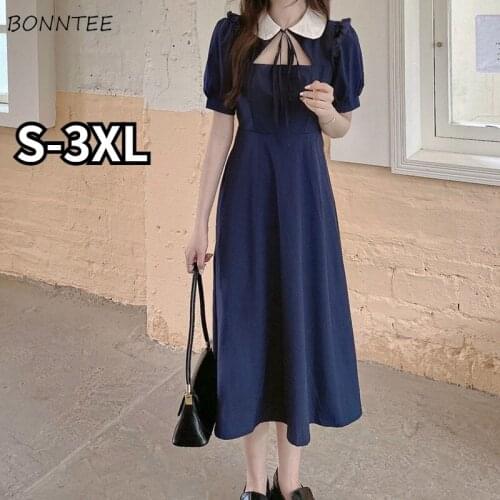 Dresses Women Hollow Out Lace-up Peter Pan Collar Kawaii Student Lovely Girls Elegant Tender Classy Stylish A-line Casual Newest