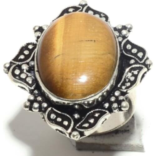 Tiger Eye Ring Silver Overlay over Copper, USA Size: 8 , R5843