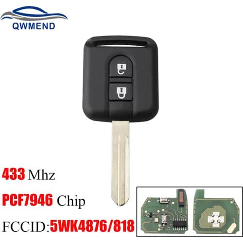 BHKEY 5WK4876/818 Car Remote key For Nissan Qashqai Elgrand X-TRAIL Navara Micra Note NV200 ID46/PCF7946 Chip 2Button 433Mhz