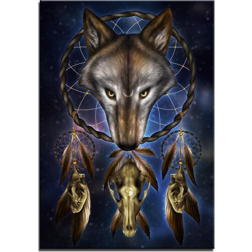 Modern HD printed 1 panel painting Wolf Skull Dream Catcher by KhaliaArt canvas wall pictures for living room posters and prints