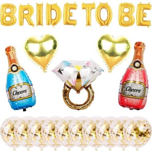 Bridal Shower Mylar Foil balloons Bachelorette Party Decor Kit,Hen Party Supplies,Champagne Bottle Bride to Be Gold Ring Balloon