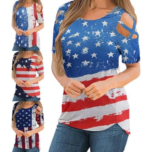 American Flag Print T shirt Women Summer Short Sleeve T shirt for Women O Neck Patriotic Top femme t-shirts for Independence Day