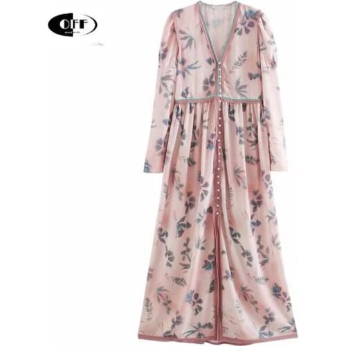 Vestidos de mujer Casual Vintage Floral Printed V-neck Elegant Beach Bohemia Maxi Dresses For Women Chic Long Dress Femme Robe
