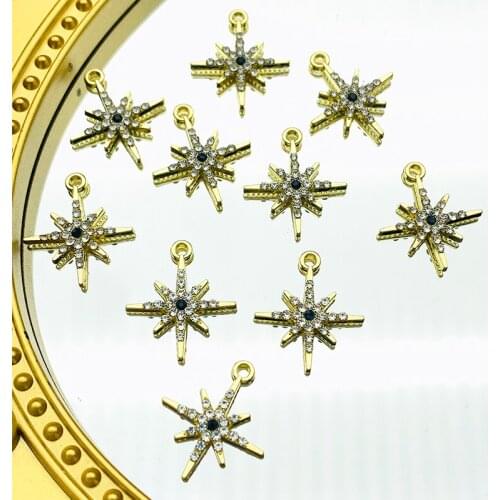 10Pcs/lot Gold Color Star Charms Pendant Rhinestone Metal Small Charm Necklace Bracelet DIY Jewelry Making Accessories Wholesale