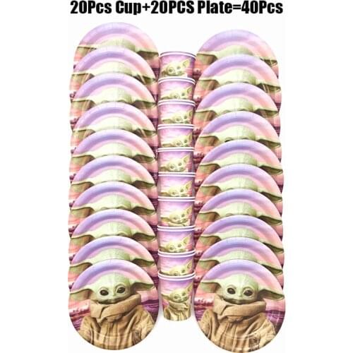 20Pcs/40Pcs Yoda Baby High Quality Party Decorations Supplies Yoda Baby Birthday Party Paper Cups Plates Party Supplies Set