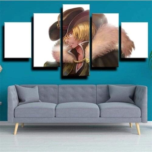 5 Piece Wall Art Canvas Anime Manga Posters Pirate King Figure Pictures Home Decoration For Living Room The Wall Paintings