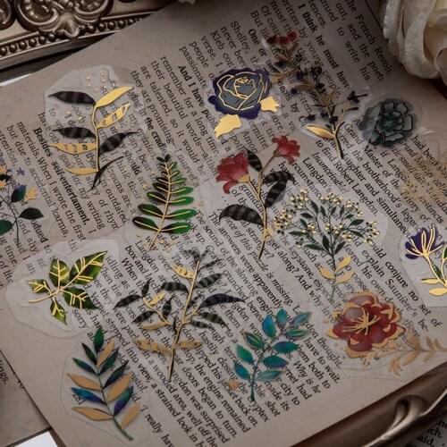 8 Designs Natural Daisy Clover Japanese Words Stickers Transparent PET Material Flowers Leaves Plants Deco Stickers