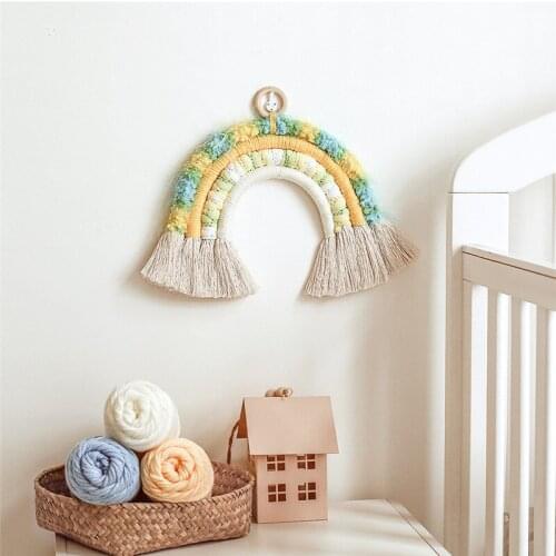 Home Decoration Accessories Rainbow Handmade Weaving Ornament Nordic Fresh Simple Kid Nursery Room Wall Hanging Decoration Gifts