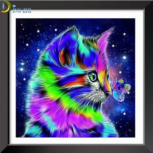 5D DIY Diamond Painting Full Square Color Art Cat Cross Stitch Kit Gifts Round Diamond Embroidery Mosaic Animal Pattern