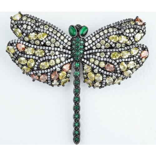 52*62mm Green Cz Pave Big dragonfly brooch