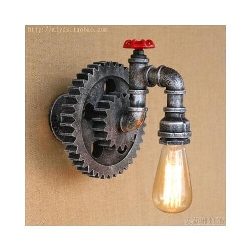 Loft Style Water Pipe Lamp LED Edison Wall Sconce Metal Wooden Gear Wall Light Fixtures Vintage Industrial Lighting Home Decor