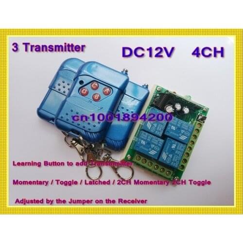 DC12V 4CH Wireless Receiver 3 Transmitter RF Keyless Switch Light Lamp LED SMD Remote Control ON OFF Switch 315/433.92