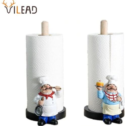 VILEAD 29.5cm Resin Chef Double-Layer Paper Towel Holder Figurines Creative Home Cake Shop Restaurant Crafts Decoration Ornament