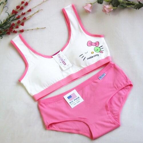 Girls Puberty Bra Set Childrens Underwear Without Steel Ring Candy Color Training Bras for Teenagers Cotton Sport Underwear Set