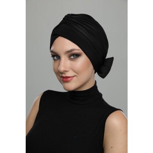 Double Bow Black Instant Hijab Hijab Bathing Cap
