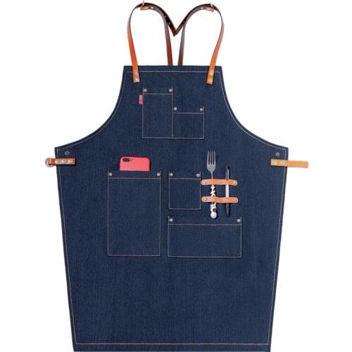 Denim Apron Kitchen Cooking Coffee Shop Milk Tea Hairdressing Nail Painting Men and Women Work Clothes