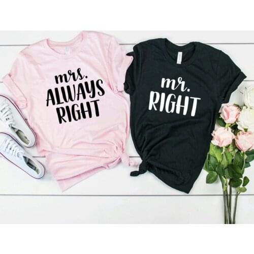 Skuggnas Mr Right Mrs Always Right T-Shirt Mr Right Shirt Funny Couple Shirt Funny Valentines Gift Husband Wife T-shirt dropship