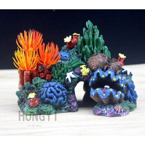 HONGYI 1 piece resin colorful artificial sea marine coral conch shell rockery fish tank decoration aquarium landscaping