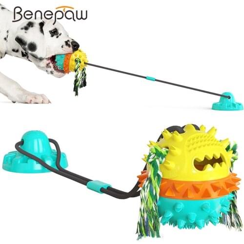 Benepaw Bite-resistant Suction Cup Dog Toys Tug Of War Interactive Chew Pet Toys Squeaker Treat Ball Cotton Rope Teeth Cleaning